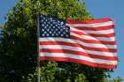 United States flag flying in a breeze. Art Print